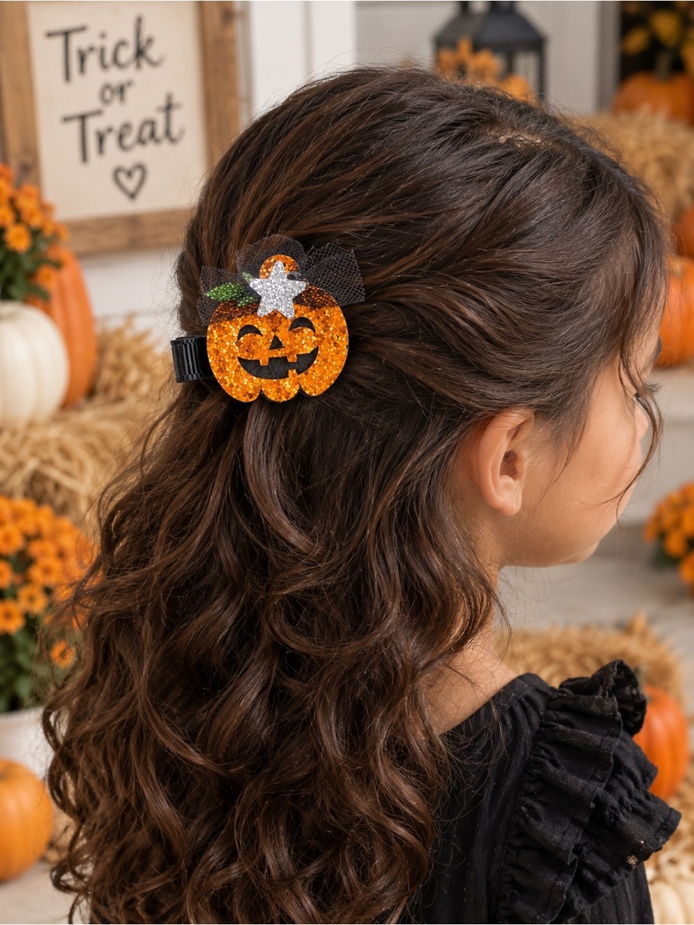 Halloween Pumpkin & Witch Hat Hair Clips for Girls